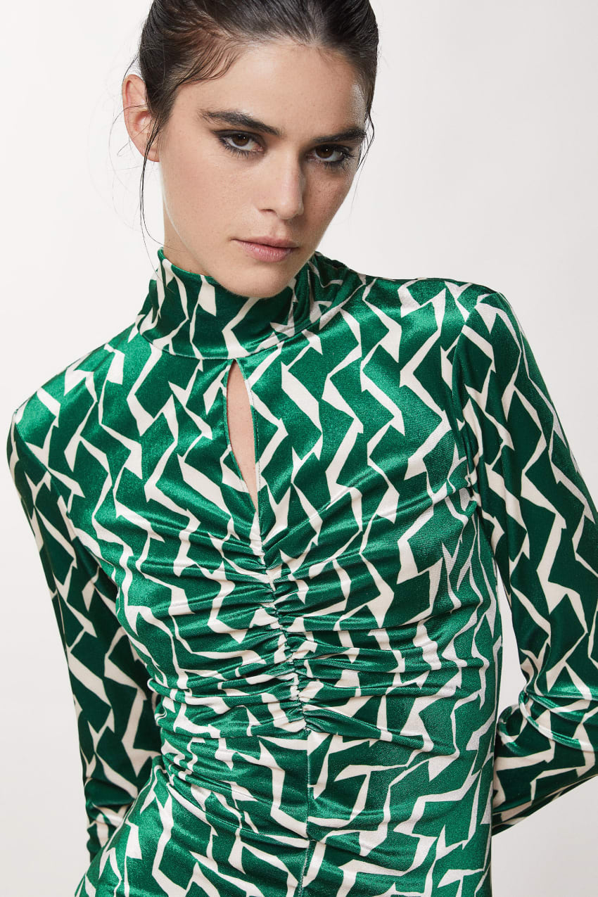 Patrizia Pepe Essential Kleid mit Geometric-Green-Druck