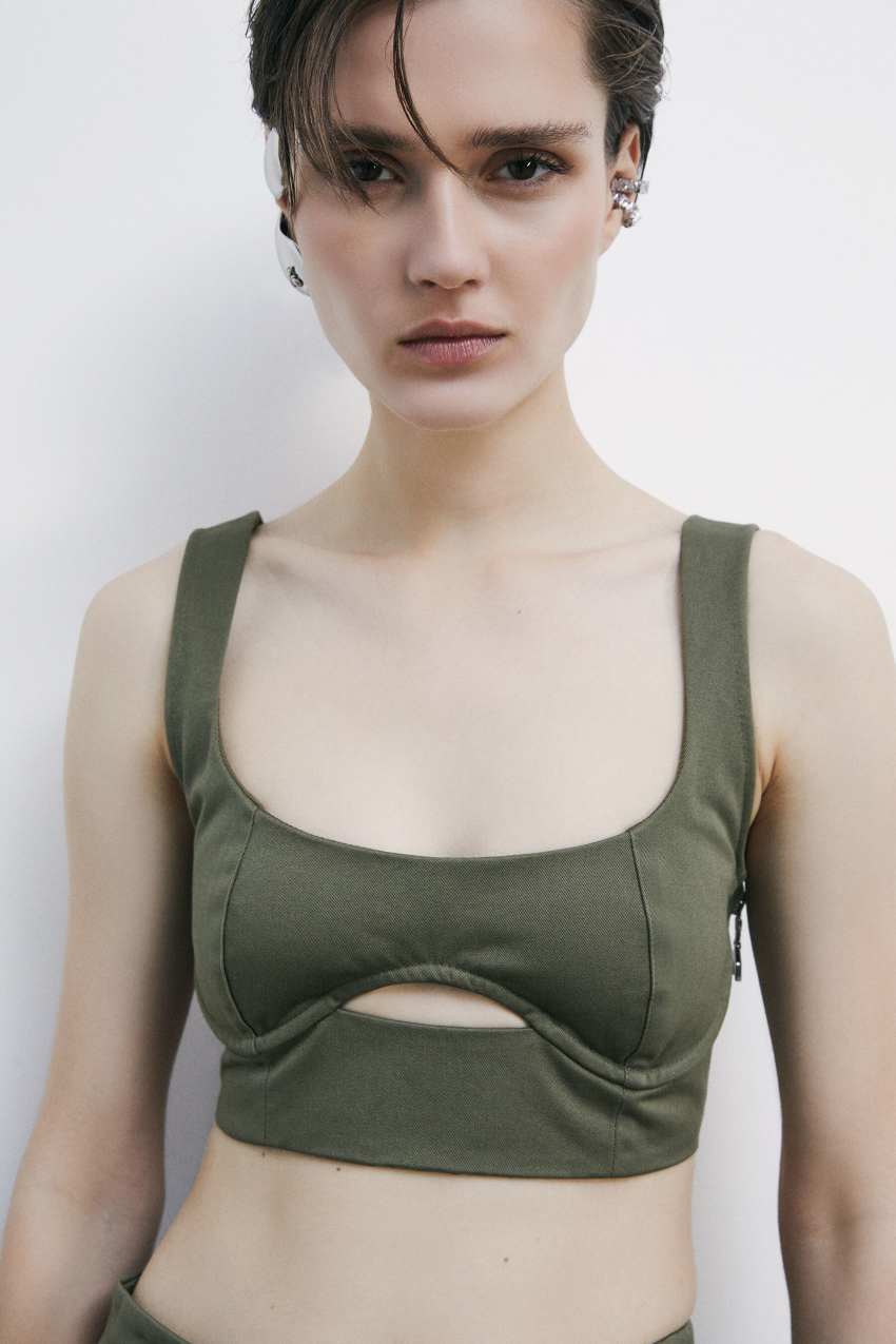Patrizia Pepe Crop top bustier in cotone con cut-out