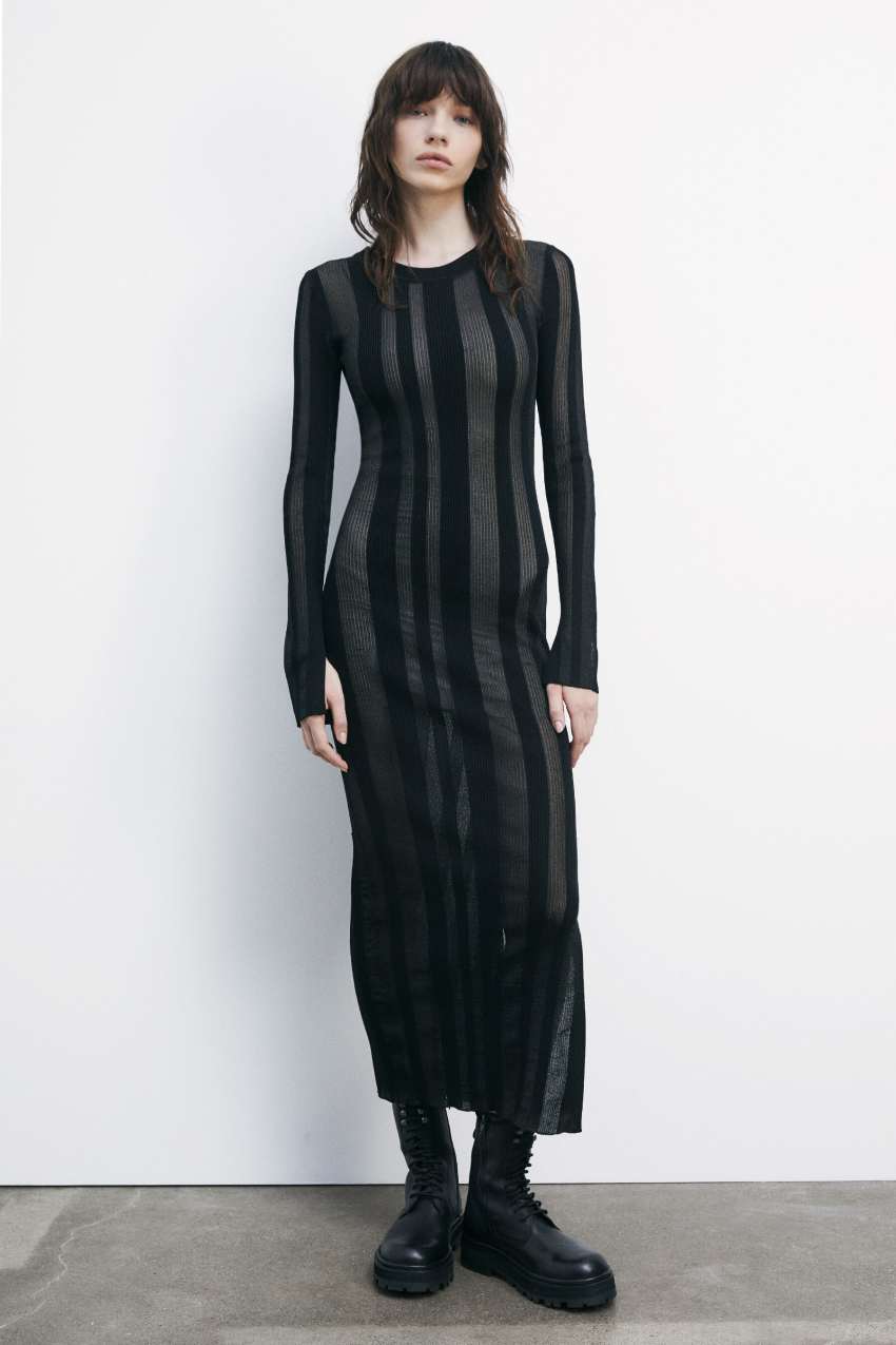 Patrizia Pepe Abito midi aderente in maglia see-through
