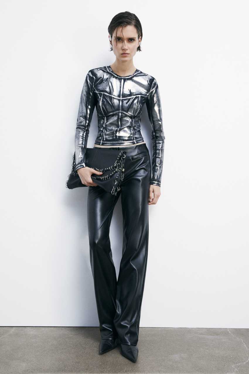 Patrizia Pepe Maglietta cropped in jersey metallizzato