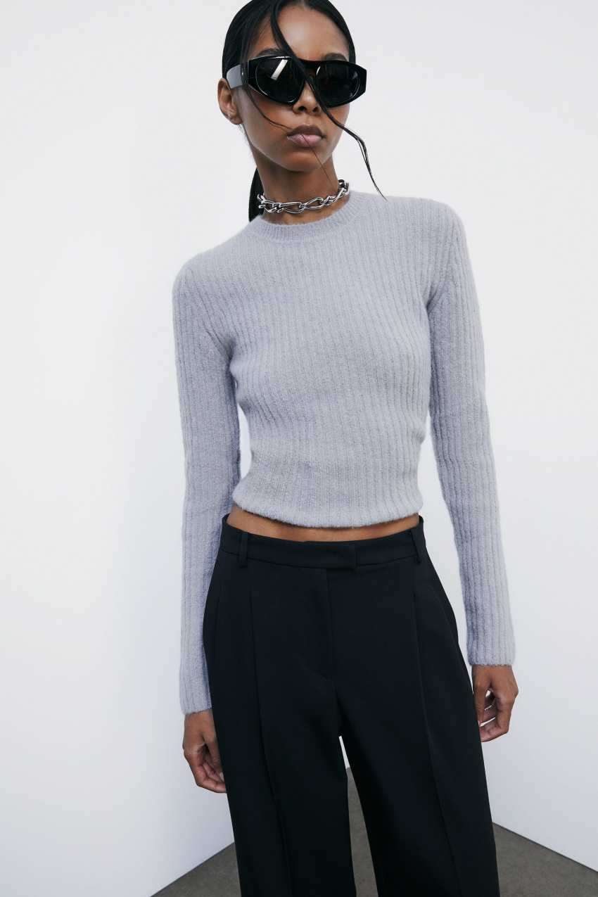 Patrizia Pepe Pullover mit Rundhalsausschnitt aus Rippenstrick