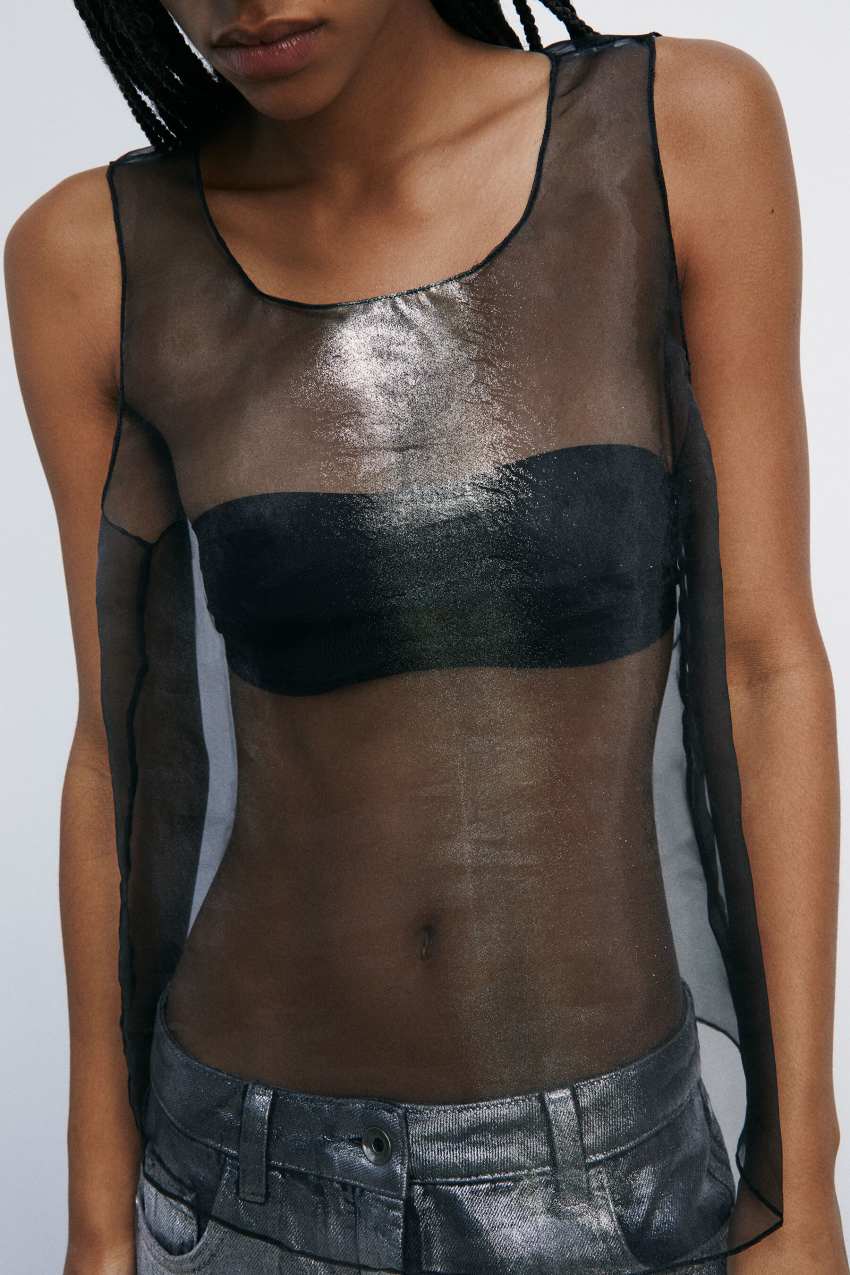 Patrizia Pepe Top trasparente con effetto metallizzato