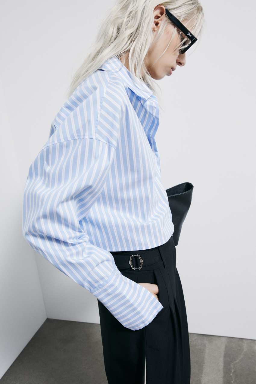 Patrizia Pepe Camicia cropped in popeline a righe