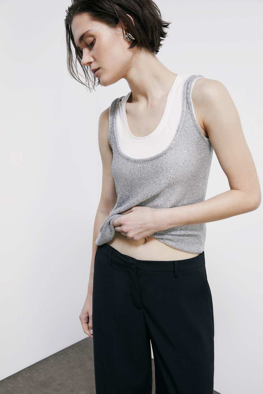 Patrizia Pepe Tank-Top aus Rippstrick mit Pailletten