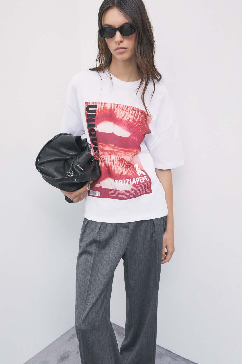 Bawełniany t-shirt z nadrukiem ze sloganem