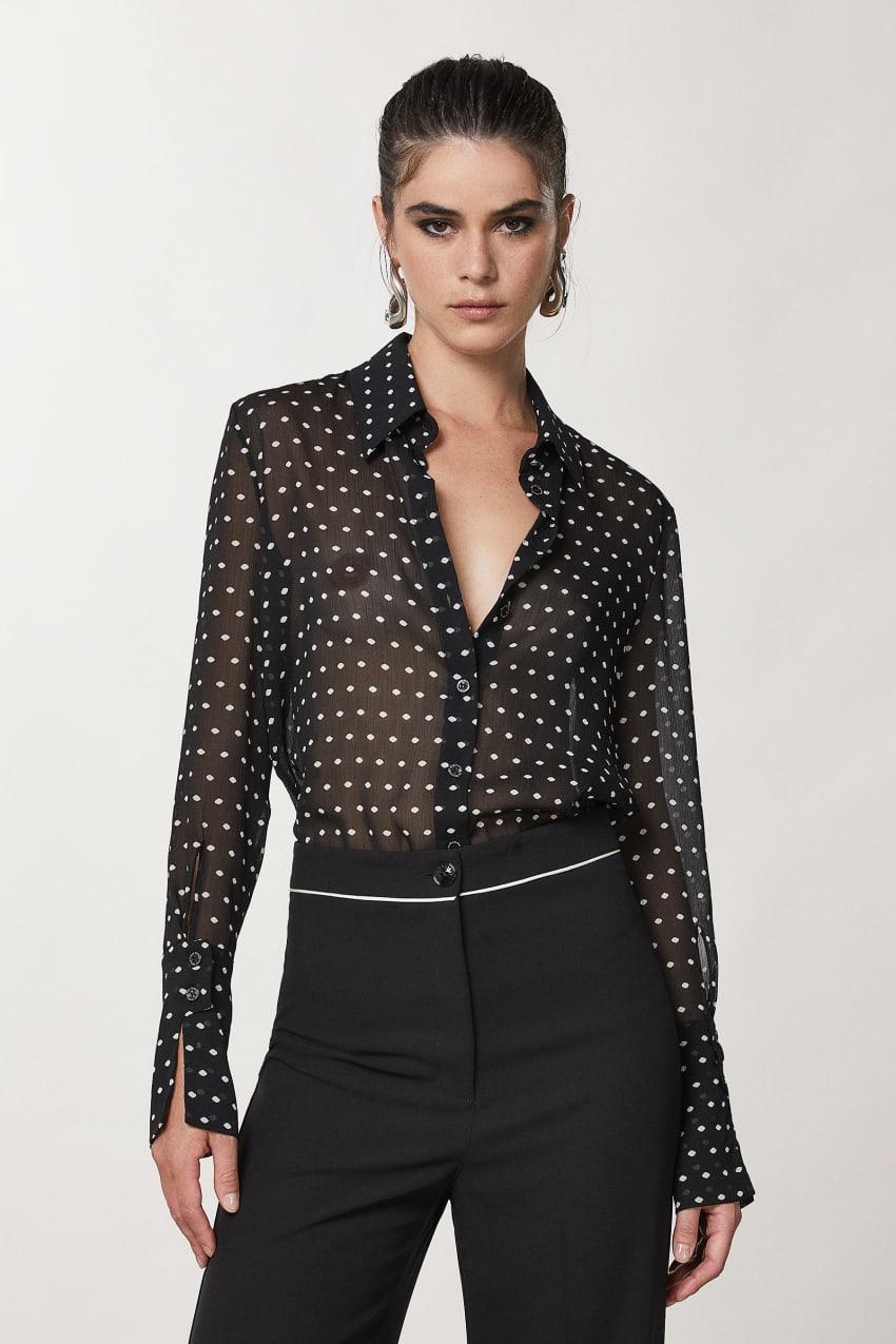 Camicia fluida in crêpe, Nero