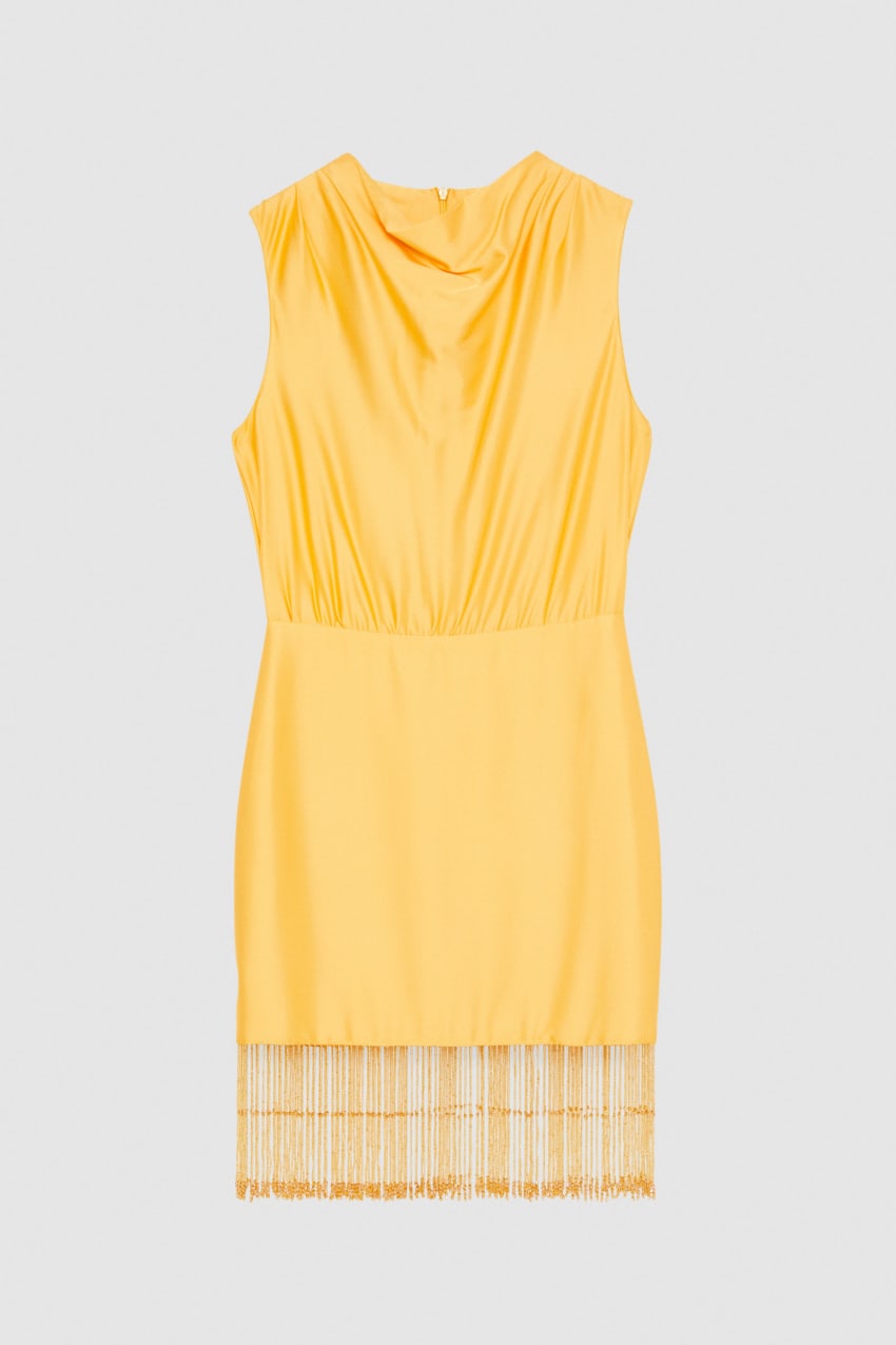 Shiny satin fringed dress Yellow Patrizia Pepe