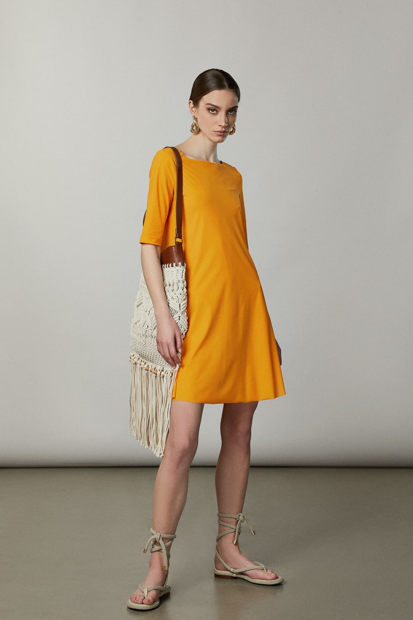 Yellow boat neck dress best sale