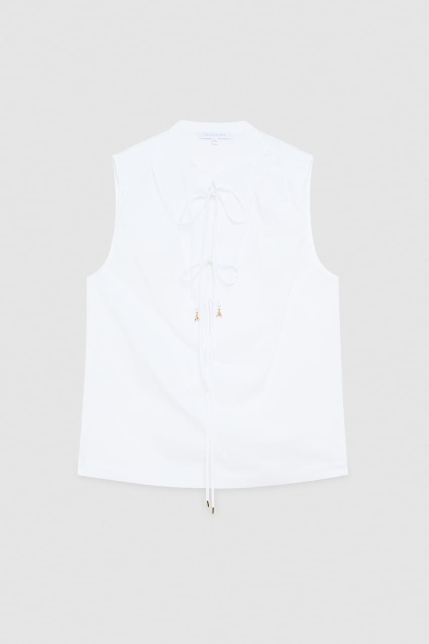 Sleeveless Mandarin-collar blouse | White | Patrizia Pepe
