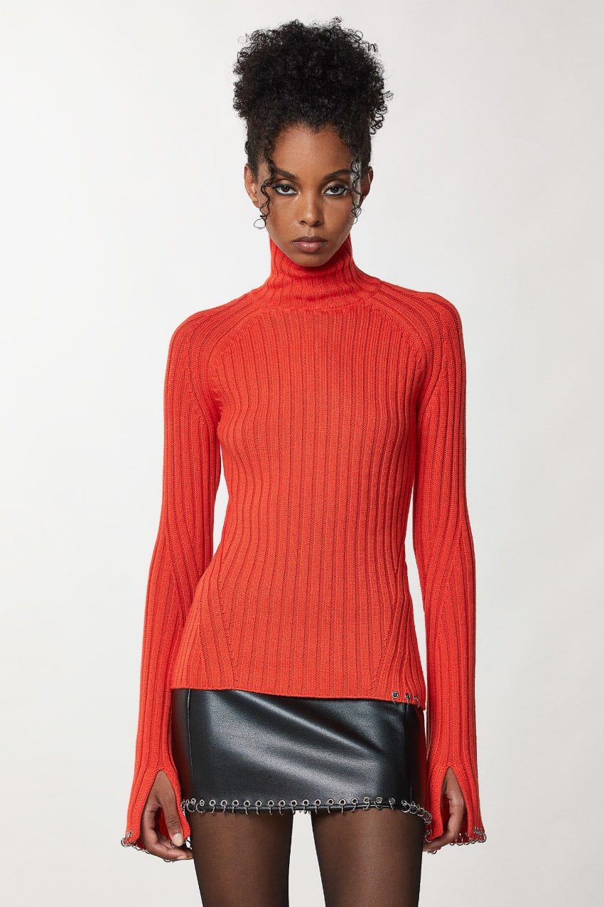 Red ribbed sale turtleneck sweater