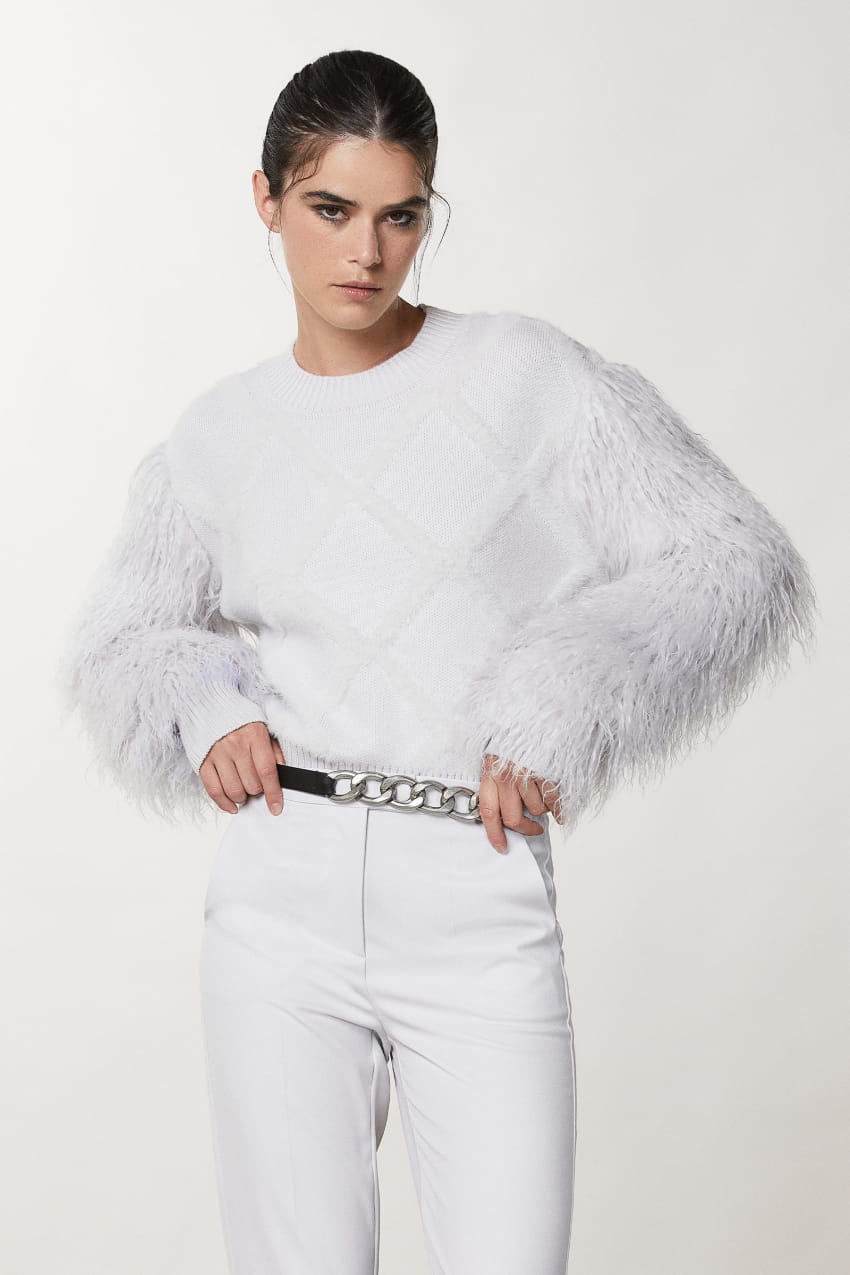 Sweater with fluffy sleeves