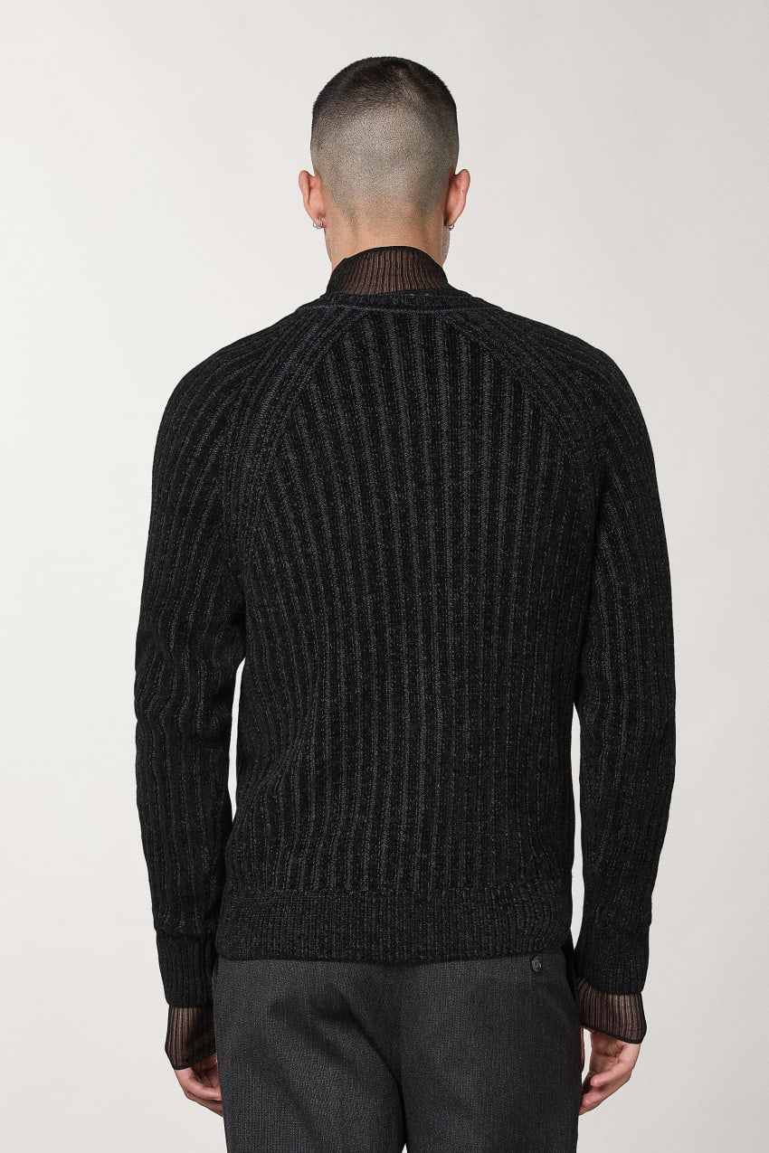 RIBBED FINE KNIT SWEATER - Black