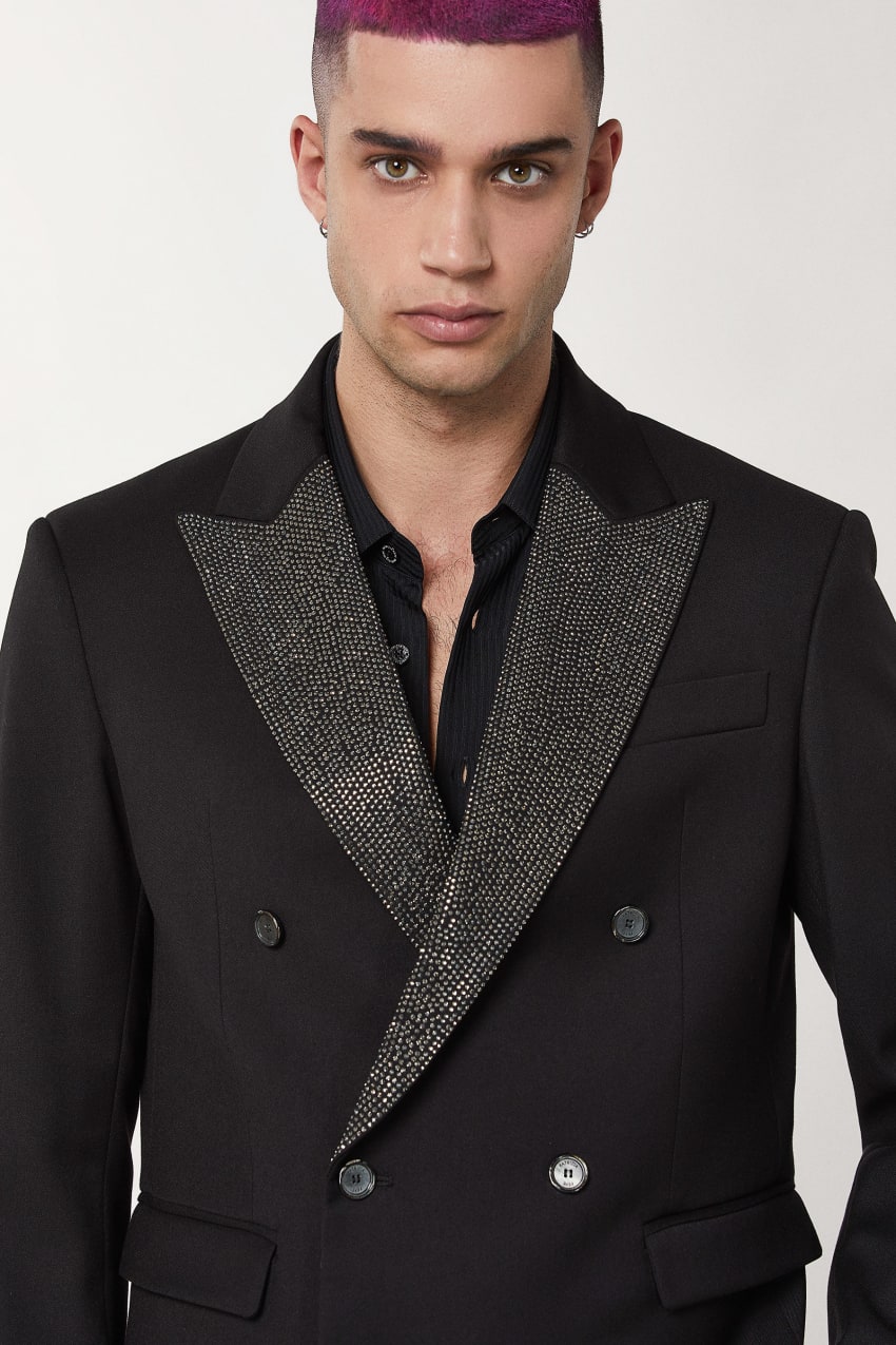 Black flannel and rhinestone jacket Patrizia Pepe