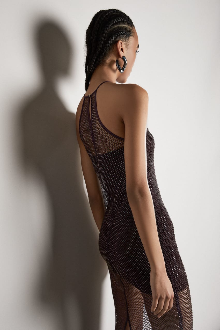 Black Sleeveless rhinestone embellished mesh dress