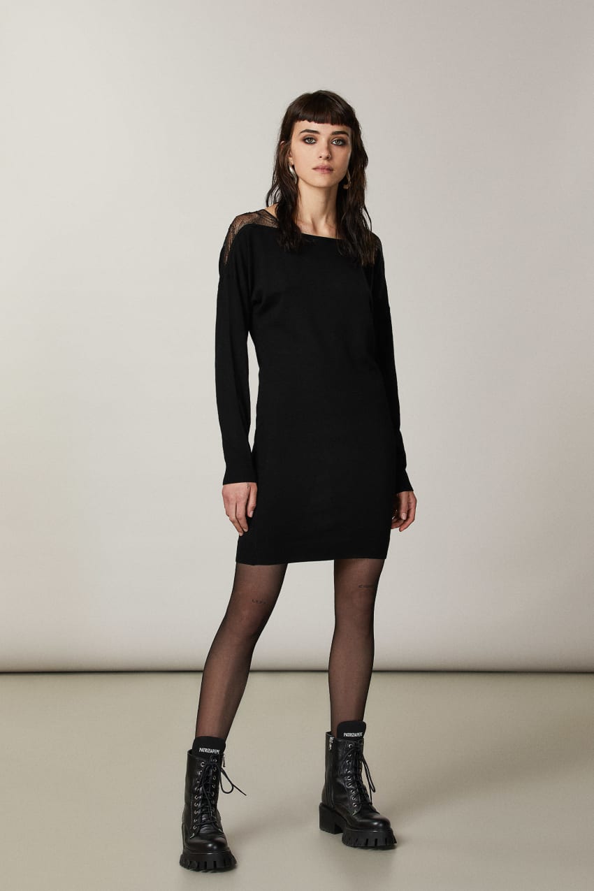 Lace insert mini dress