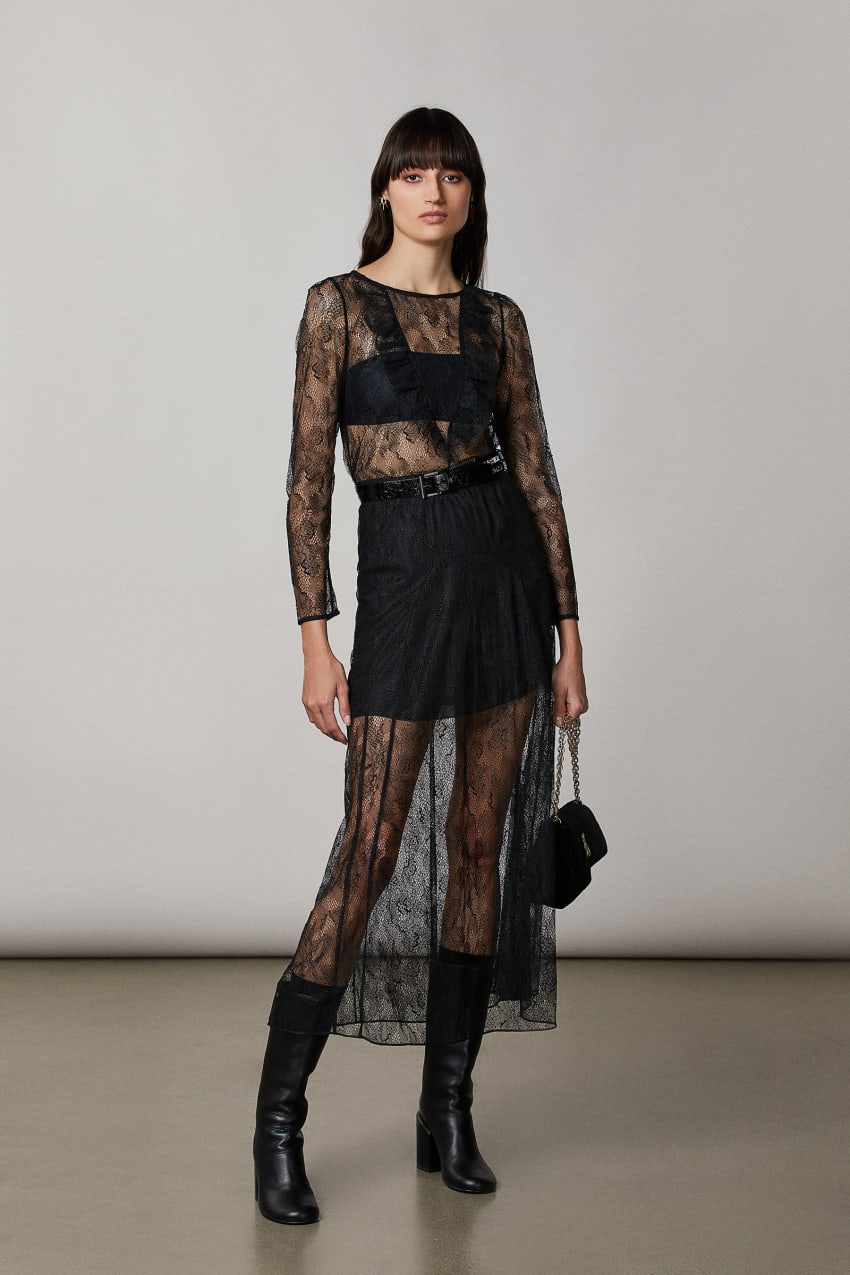 Black lace ankle length skirt clearance