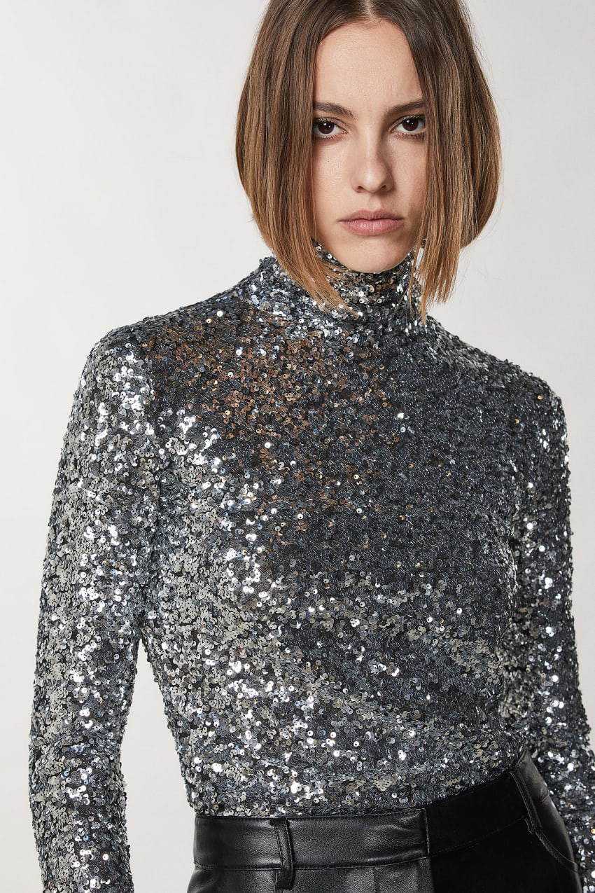 Silver sequin sales turtleneck top