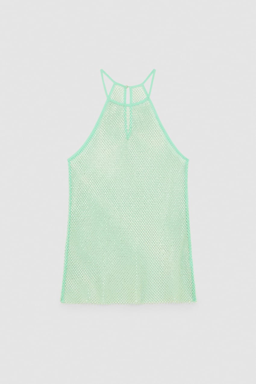 Green sleeveless top with rhinestones | Patrizia Pepe