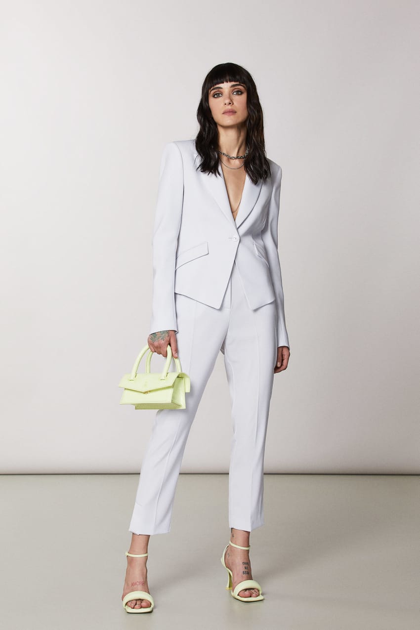 White cigarette pants top