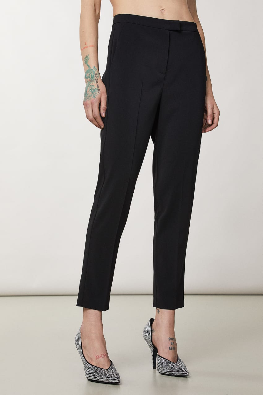Black flat-front stretch Cigarette Pants | Sumissura