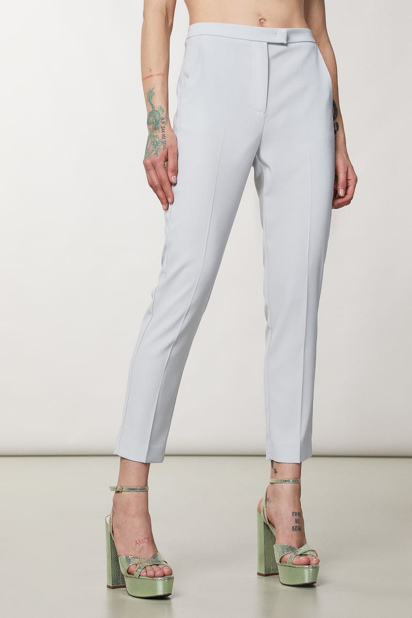 Grey gunclub pure wool low waisted pleated cuffed Cigarette Pants |  Sumissura