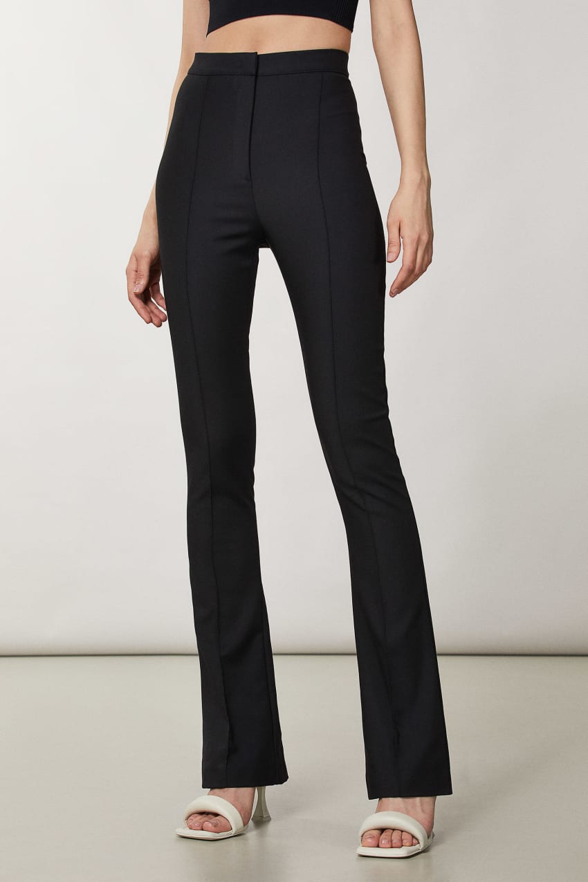 New Look ribbed split front flare pants in black | ASOS