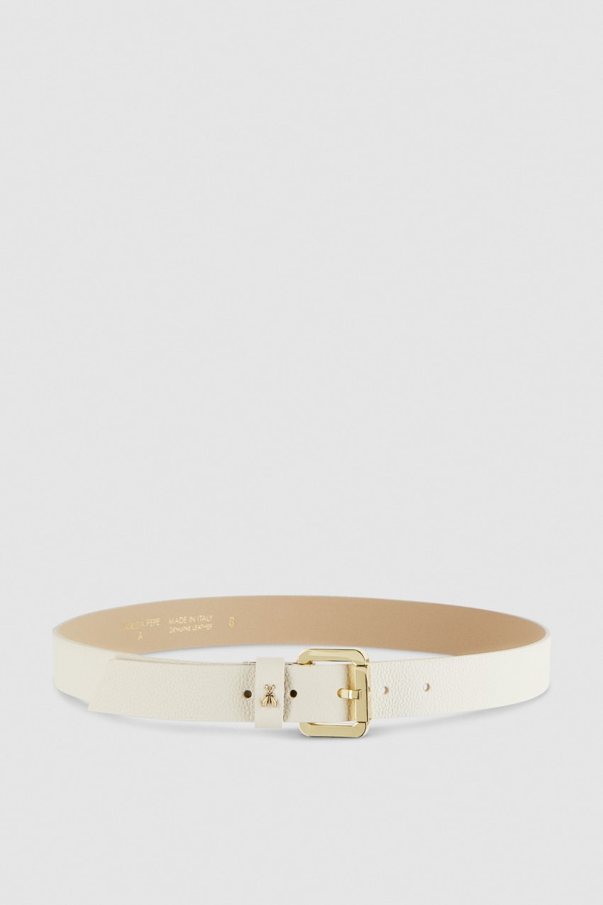 Roller buckle adorned low waist belt
