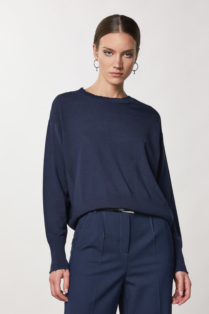 Navy blue wool sweater cheap