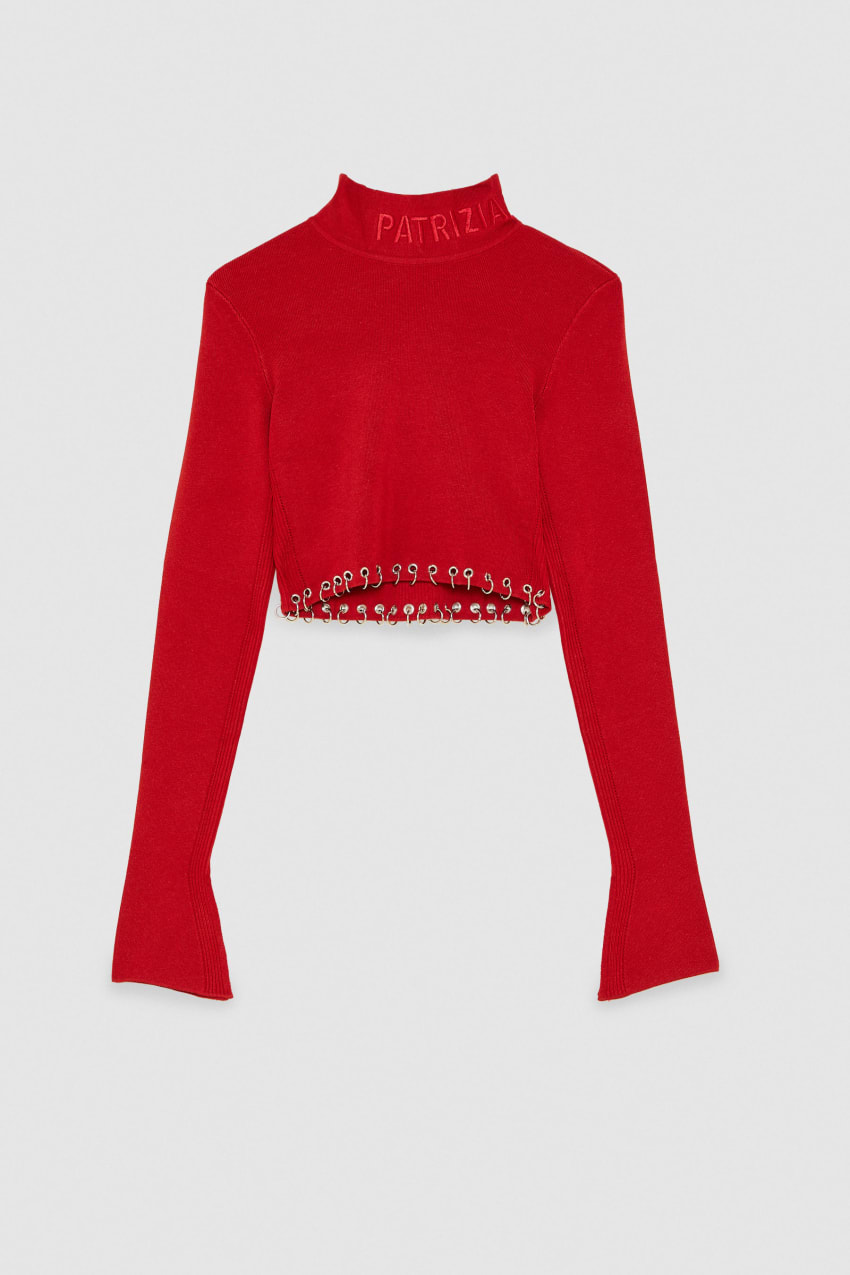 Red cropped sweater cheap
