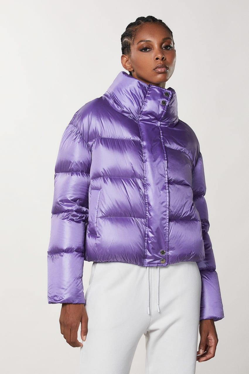 Purple short hooded down jacket | Patrizia Pepe
