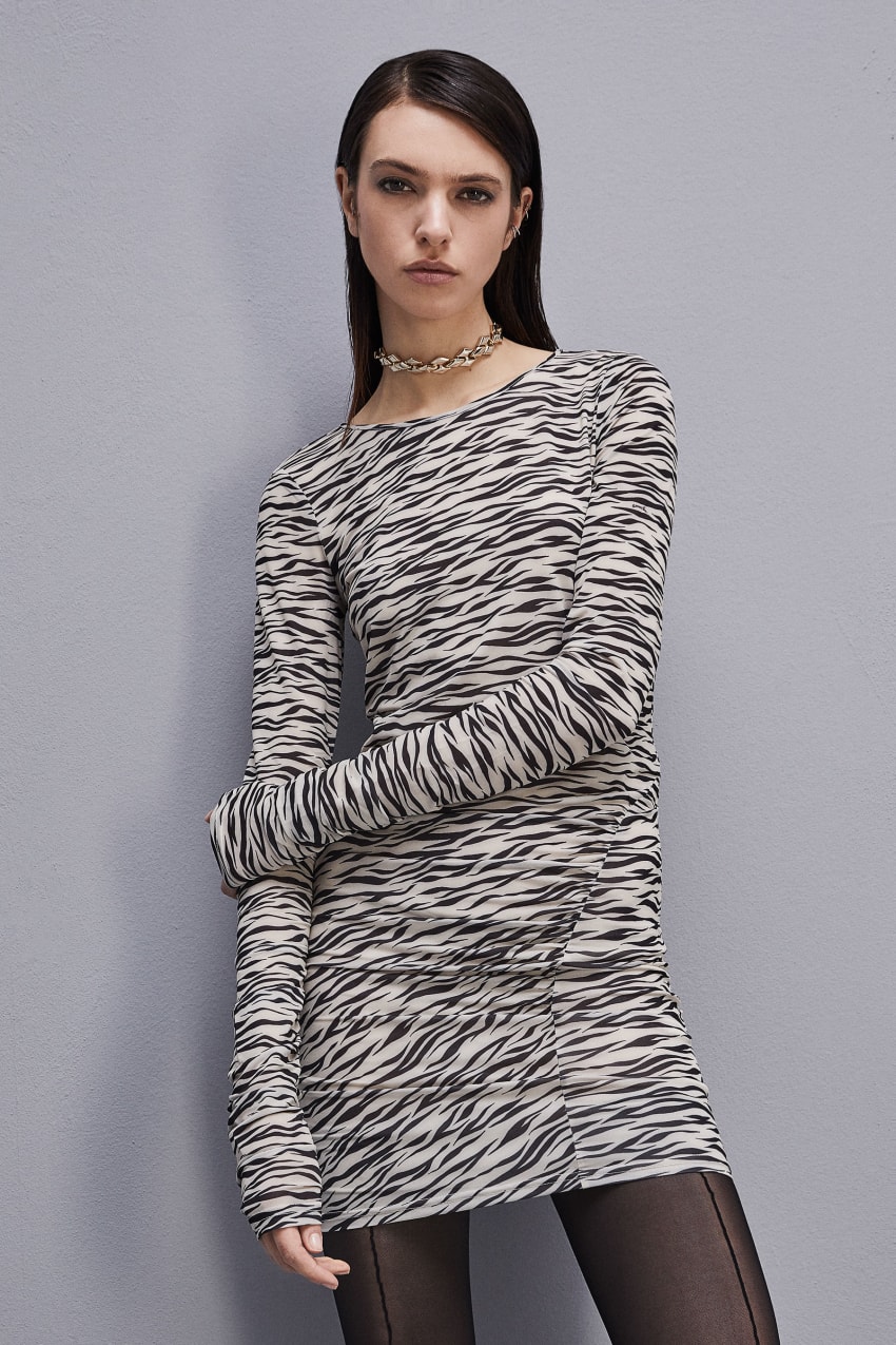 Zebra-pattern tulle mini dress