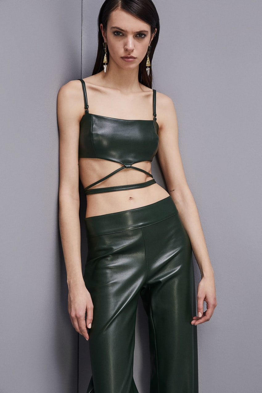 Strappy Faux Leather Bra Top