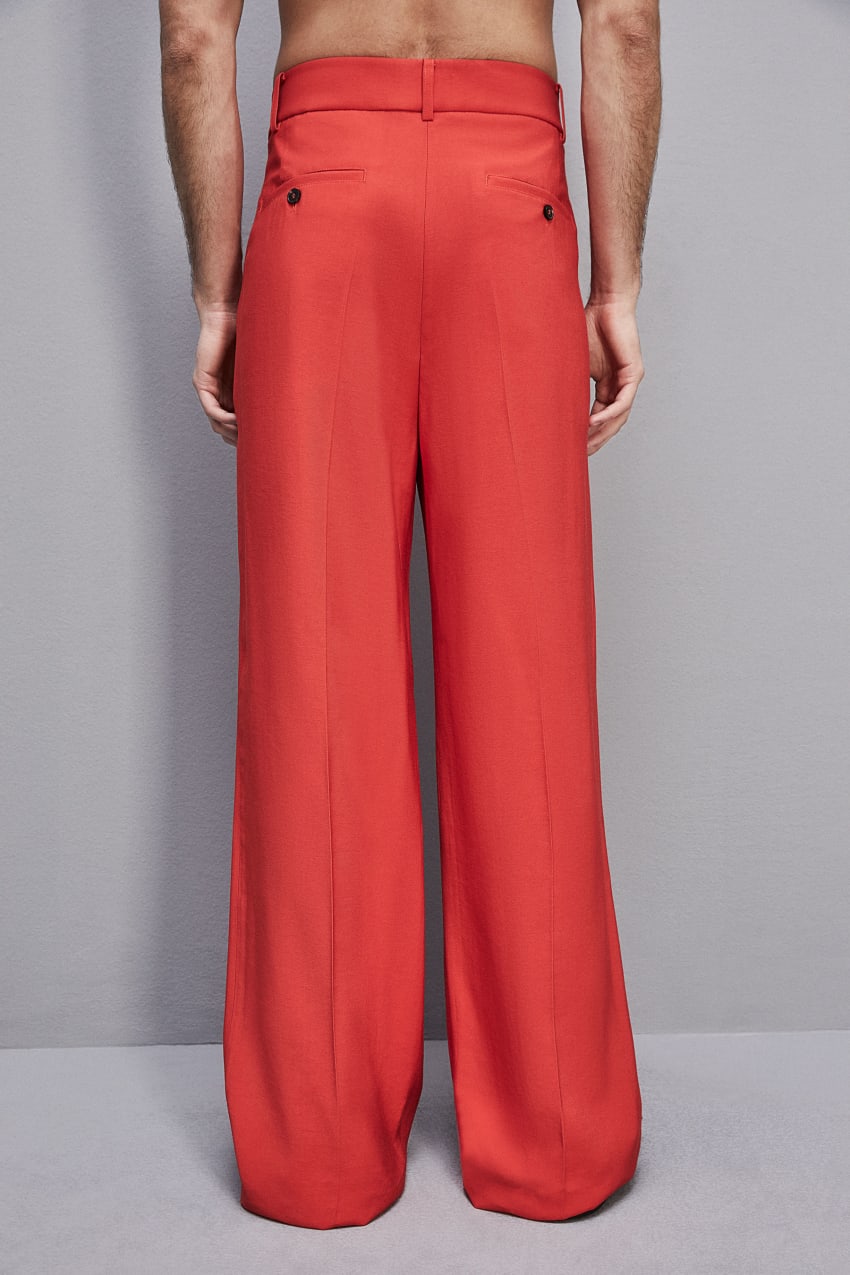Red pleated pants clearance