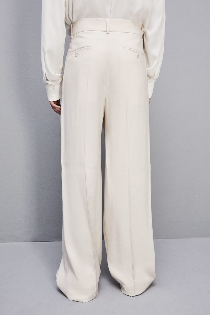 Cream pleated pants shop