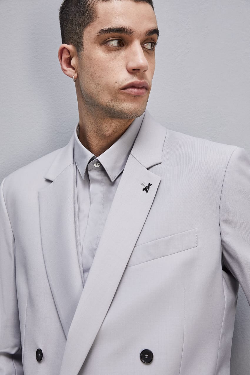 Straight double-breasted jacket in cool wool 