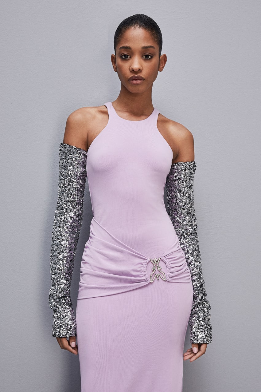 Robe slim avec Fly en strass realisee en jersey Violet Patrizia Pepe