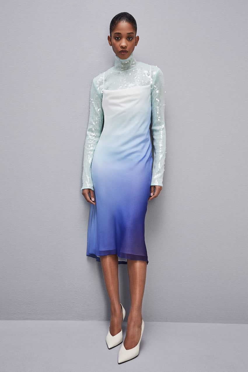 Blue chiffon midi dress hot sale