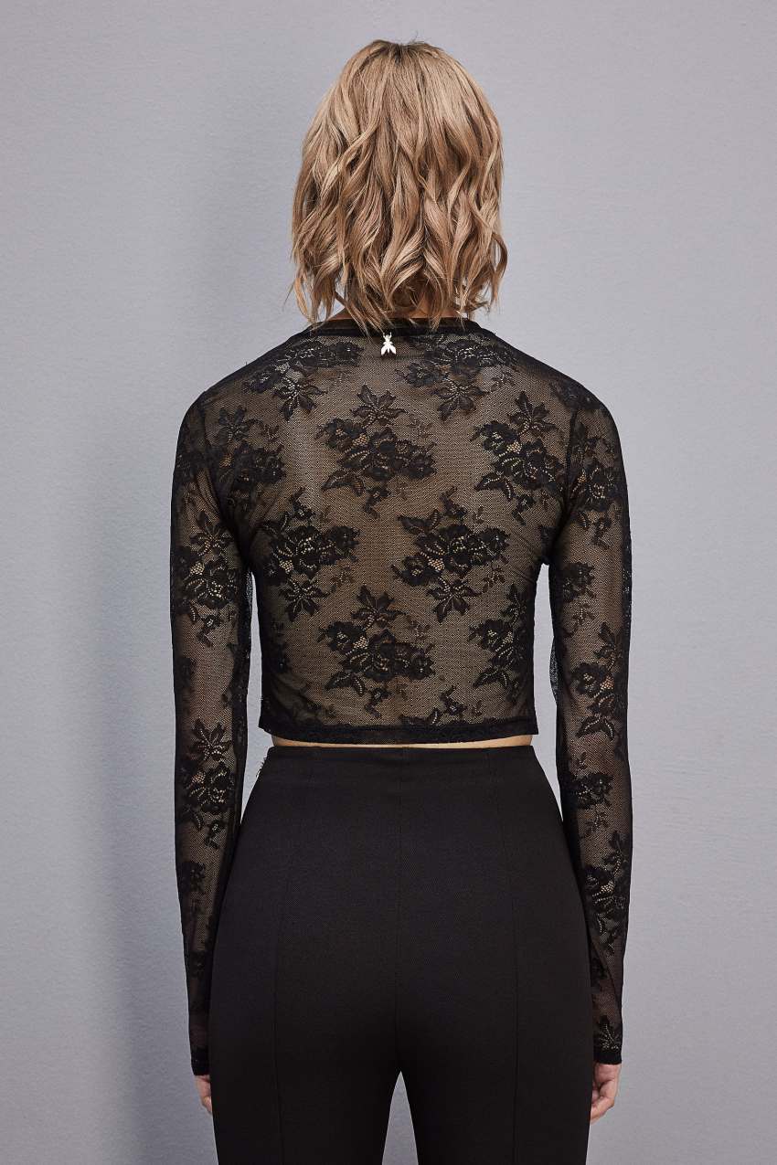 Stretch lace jersey top