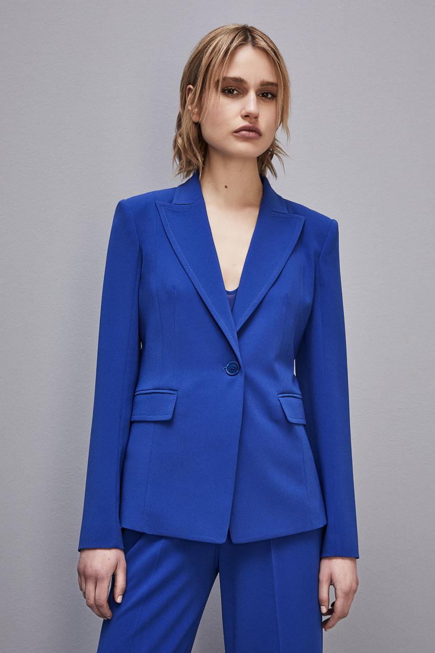 One-button jacket in sablè crepe fabric | Light Blue | Patrizia Pepe