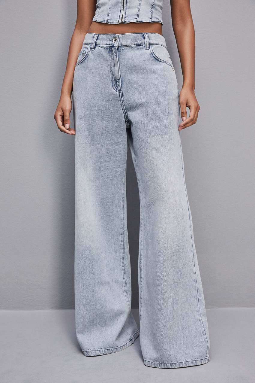 Jean oversize a taille basse en tissu denim Bleu Ciel Patrizia Pepe