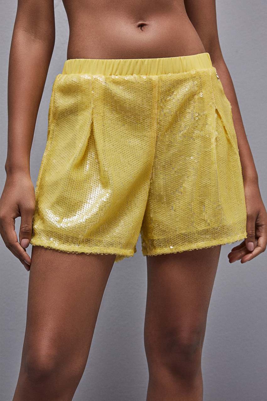 Yellow sequin shorts top