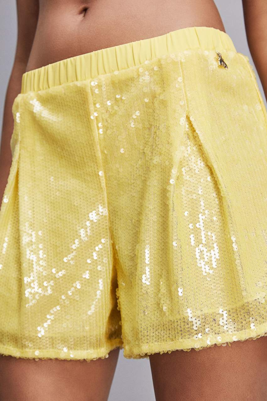 Yellow sequin shorts on sale