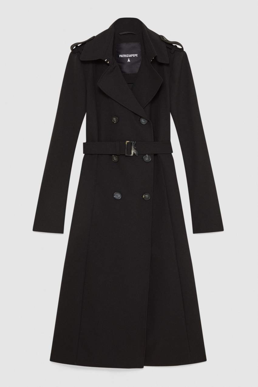 Trench coat with buckle made of bielastic nylon | Black