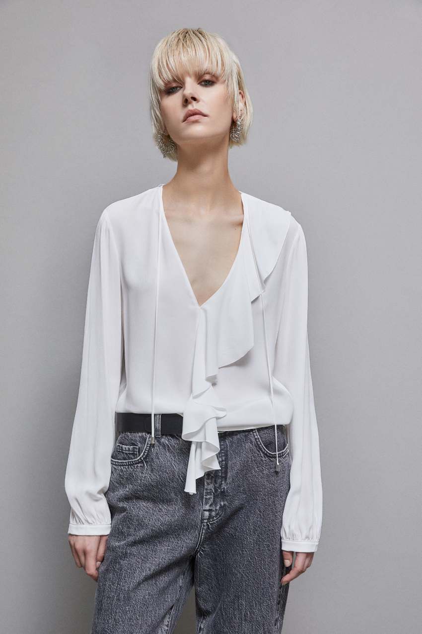 Blusa in crepe Essential Bianco Patrizia Pepe