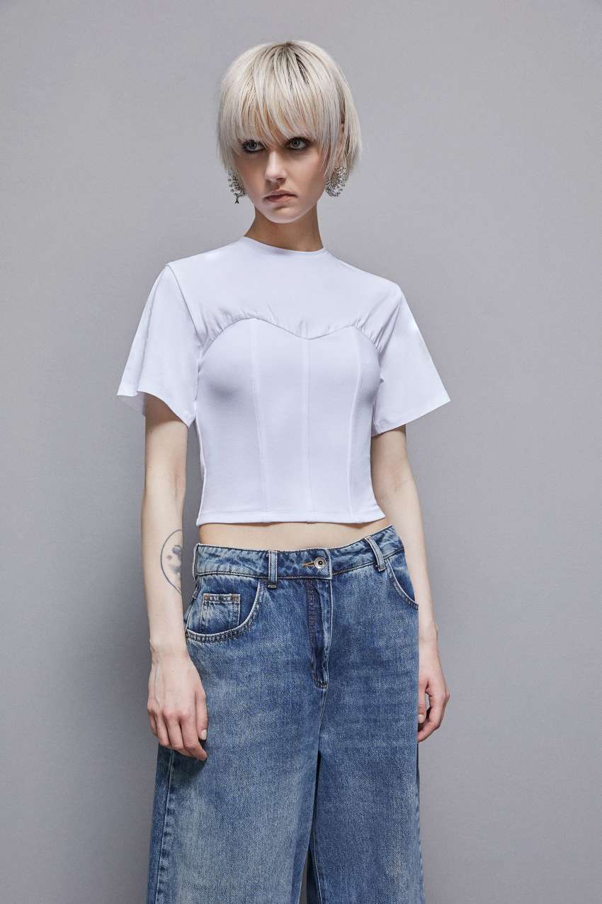 Cotton jersey bustier t shirt