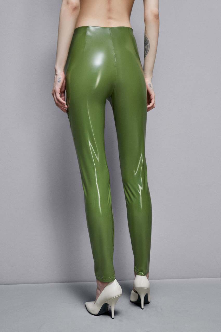 Green faux leather leggings store
