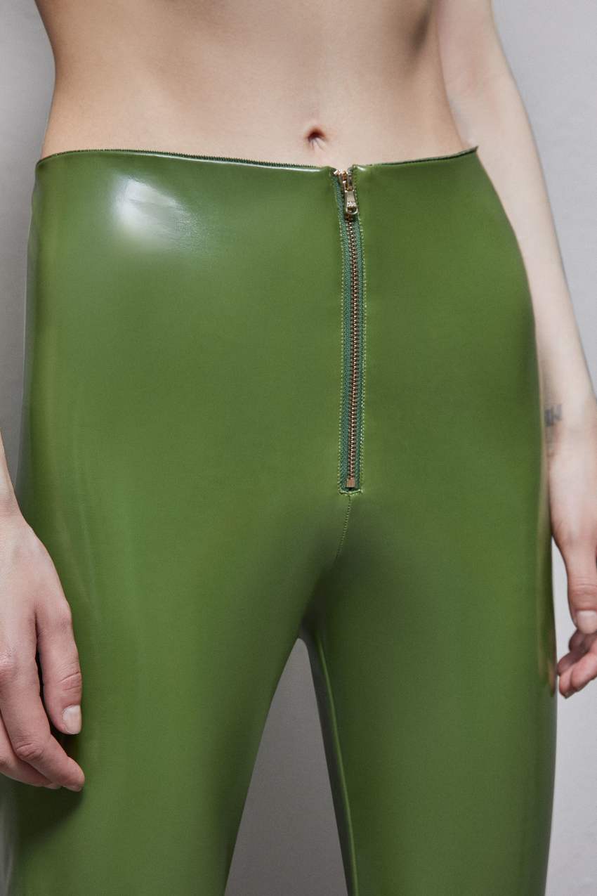 Green faux leather leggings outlet
