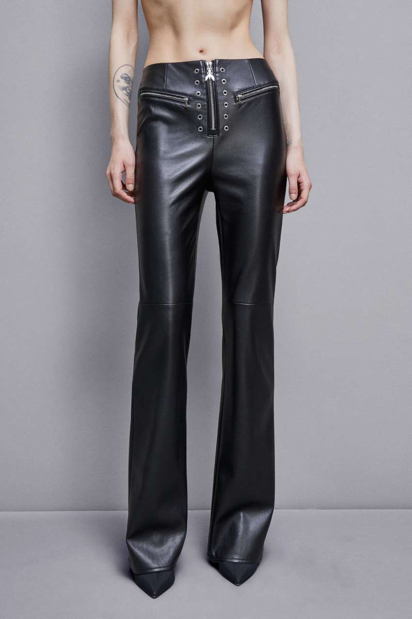 Pantalon evase taille haute en simili cuir Noir Patrizia Pepe