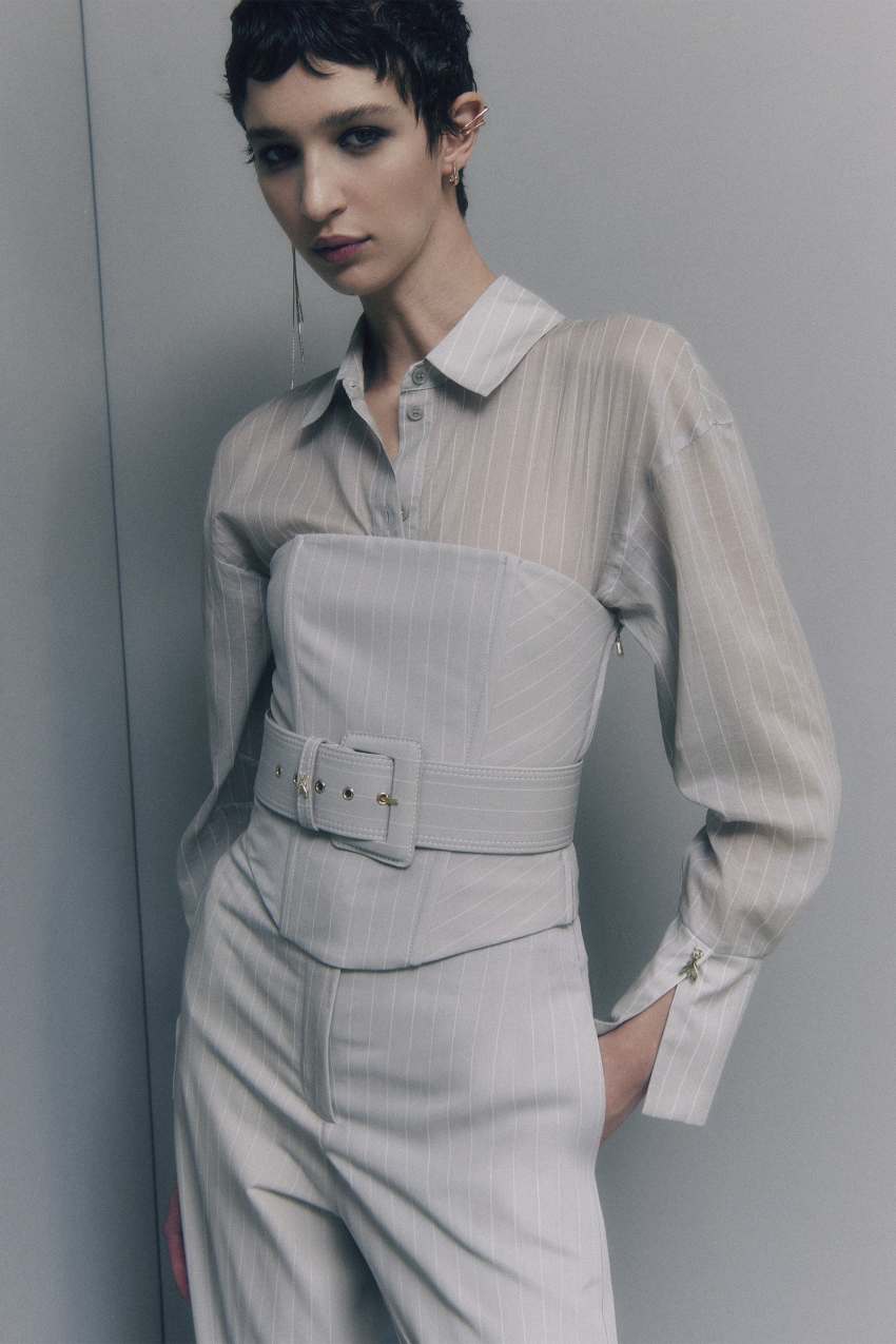 Top bustier gessato in flanella