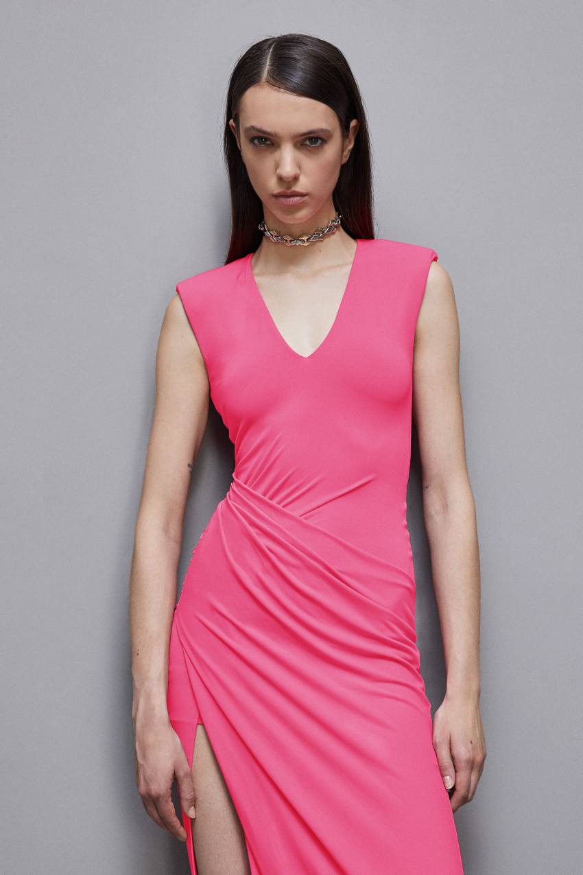 Abito lungo con drappeggio in crepe Rosa Patrizia Pepe